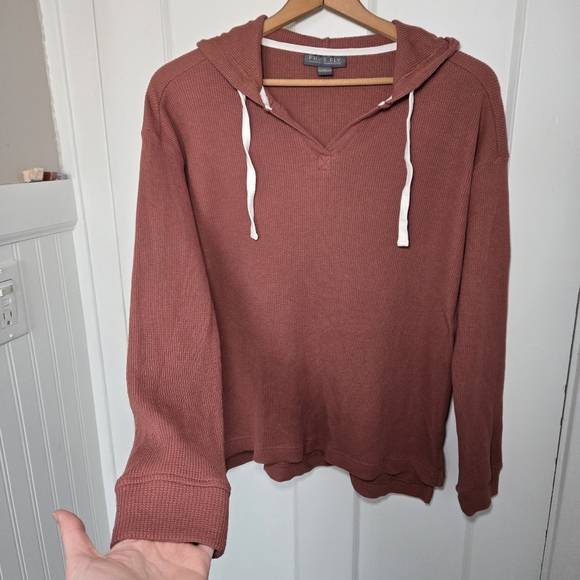 Free Fly Women's Bamboo Waffle Hoodie Size L Henley Hooded Hiking Outdoors - Picture 7 of 13